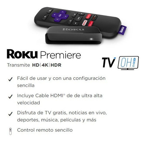 Roku Premier + Cable Hdmi Alta Velocidad + Control Virtual