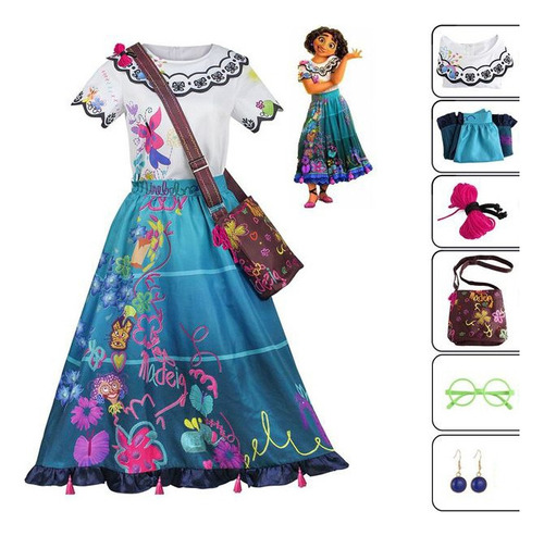 Traje De Cosplay De Encanto Disfraz De For Mujer Y Niña Bolsa De Vestir Mirabel, Conjunto De Gafas