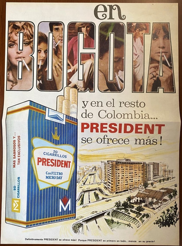 Antiguo Aviso Cigarrillos President 1970