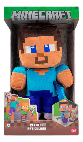 Peluche Articulado Ruz Minecraft (steve 30 Cm Azul)