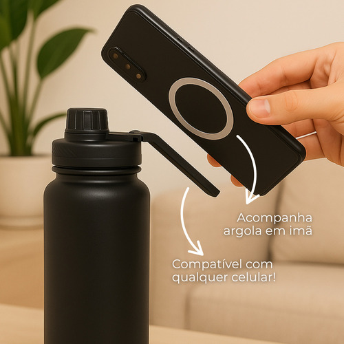 Garrafa Isotérmica 800ml Alça Vedação Design Resistente Imã Cor Roxo