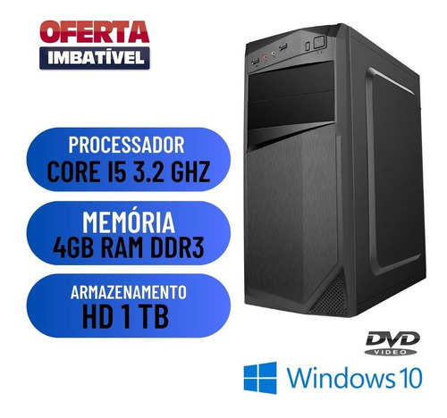 Imagem 1 de 2 de Computador Pc Desktop Cpu I5 4gb Hd 1tb Win10 - Gravador Dvd