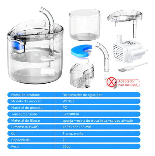 Comedero y bebedero para mascotas automático e interactivo New Pet WF060 con capacidad de 2L y 500g color blanco 120V
