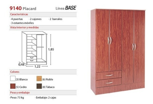 Placard Platinum Cod 9140 Linea Base 4 Puertas Color Cedro