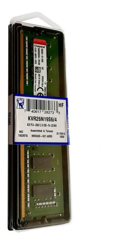 Memoria Ram Ddr4 4gb 2666mhz Kingston Value Ram Kvr26n19s