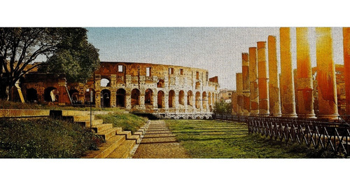 Poster Arte Panorâmica 40x100cm Paisagem Roma Coliseu Italia