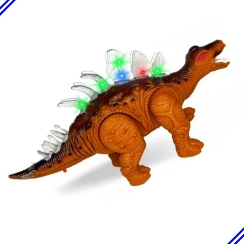 Dinossauro Grande Brinquedo Anda Emite Luz E Som Cor Marrom Personagem Estegossauro