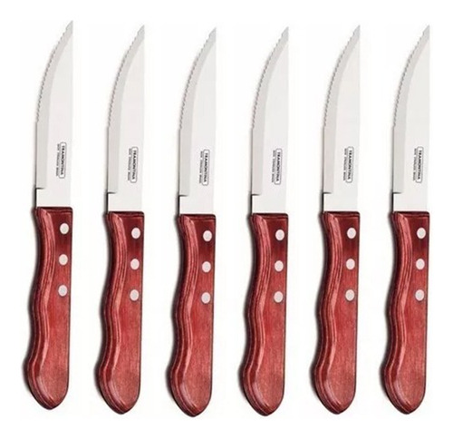 Cuchillo Tramontina Polywood Jumbo Asado Churrasco Acero X6 Color Marrón