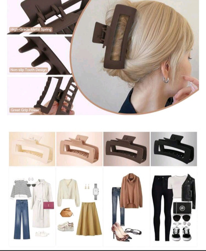Jgo De 4 Pinzas Cuadradas Grandes Para El Cabello