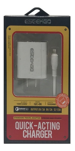 Imagen 2 de 4 de Cargador Qc3.0 De Carga Rapida Eseekgo Ip7/8 Color Blanco