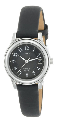 Reloj Clásico Timex Mujer Con Correa De Cuero Negro T2929