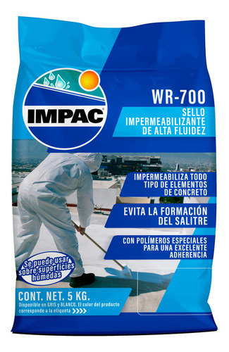 Impac Wr-700 Sello Impermeable En Polvo De Alta Fluidez, 5kg Color Blanco