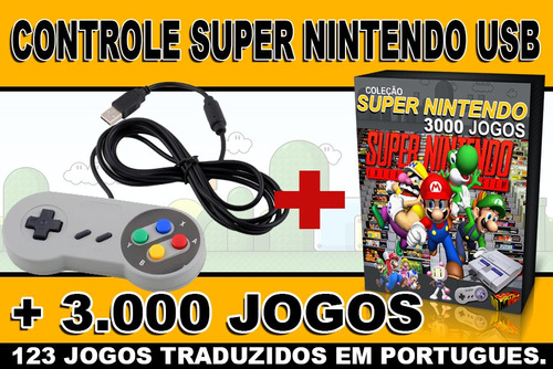 Controle Super Nintendo Usb Pc/ Notebook + 3000 Jogos Snes