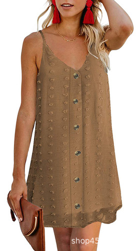 Vestido Casual De Mujer Con Cuello En V Y Botones De Verano