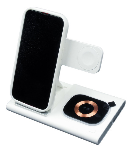 Estación De Carga Inalámbrica 4 En 1 Dbugg Color Blanco Magsafe Para Escritorio Wireless Charger Carga Celular, Airpods y iWatch Incluye Luz
