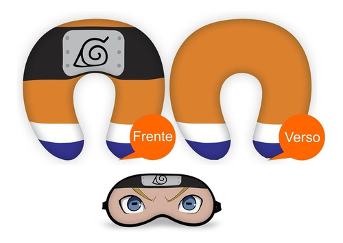Imagem 1 de 9 de Kit Viagem Almofada Pescoço + Máscara Dormir Naruto Classico