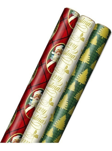 Papel De Regalo De Navidad Hallmark 3 Rollos Hecho En Usa.