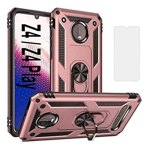 Funda Para Moto Z4 Con Protector De Vidrio Rosa Oro.