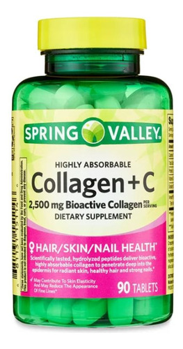 Colageno 2500mg Spring Valley Con Vitamina C 60mg 90 Tablets