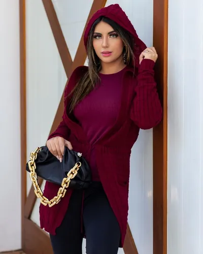 Cardigan feminino longo com cheap capuz