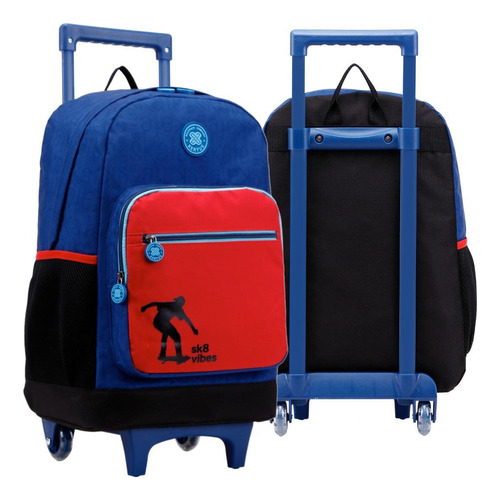 Mochila Rodinhas Bolsa Escolar Mala Skate Infantil Azul 16l