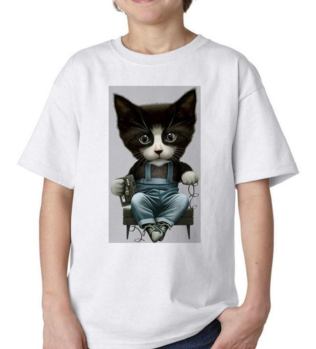 Remera De Niño Cato Sentado Music Art Caricatura