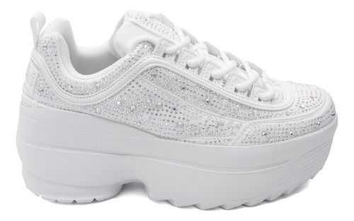 Tenis Mujer Plataforma Brillos Kate Sky White | Hanna Mex