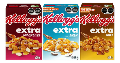 Cereal Kellogg S Extra Paquete C/3 Cajas Arándano Coco Nuez