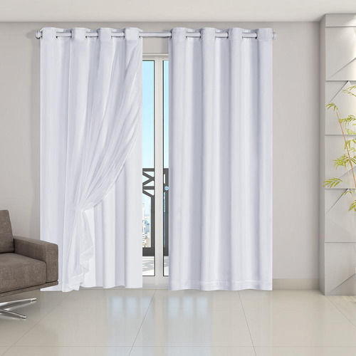 Cortina Blackout Pvc Com Tecido Voil 2,80 M X 2,80 M Branco