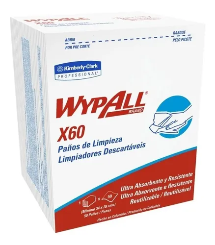 Paños De Limpieza Industrial Reutilizable Wypall X60 (50un.)