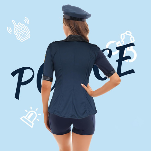 Disfraz De Policía Para Mujer, Una Talla, Negro Y Azul