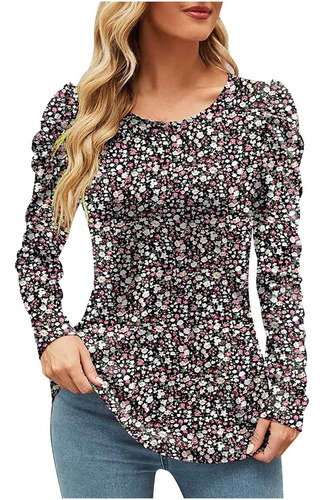 Tops Para Mujer 2022 Otoño Moda Cuello Redondo Estampado