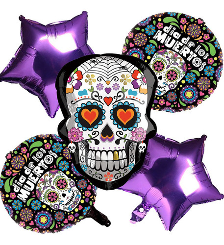 Set De 5 Globos Tematica Haloween, Catrina Decoracion