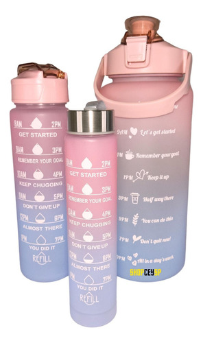 Kit 3 Garrafas De Água Frases Galão 2l Squeeze Medidor 500ml