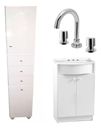 Juego Baño Vanitory Alfa B 50 Bacha Tolva Grifería Viva C Bacha Blanco Mueble Blanco