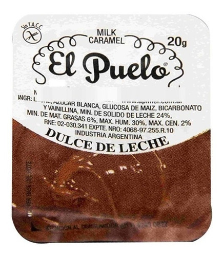 Dulce De Leche Individual Caja  120 Unidades X20gs El Puelo