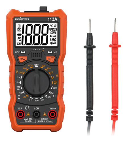 Richmeters Rm113a Ncv Multímetro Digital 2000 Cuenta Hfe Ac