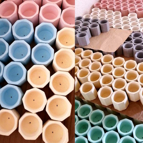 60 Macetas De Cemento Blancas Y De Colores 