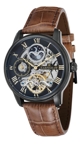 Reloj De Pulsera Earnshaw Hombre Longitude Anchor Black Correa Café