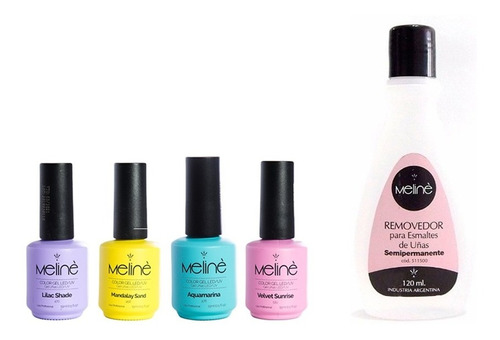 Meline X4 Esmaltes Semipermanente Gel Uñas + Removedor 120ml