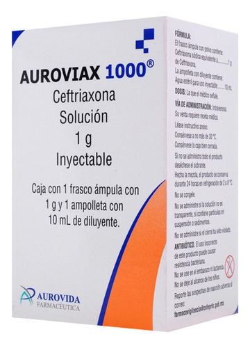Auroviax 1000 Polvo Para Solución Inyectable, 1 Frasco Ámpula + 1 Ampolleta Diluyente 10 Ml
