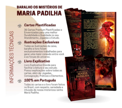 Baralho Tarot Os Mistérios De Maria Padilha Pomba Gira Com 36 Cartas Plastificadas E Revista/manual Grande Colorido