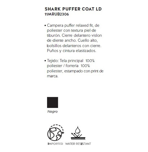 Imagen 4 de 6 de Campera Rusty Puffer Shark Mujer Original - Potenza Shop