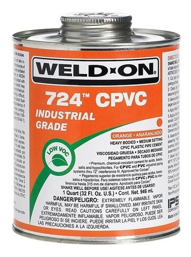 Cemento Weld On 724 Cpvc Gris Idustrial Bote 1/2 Litro