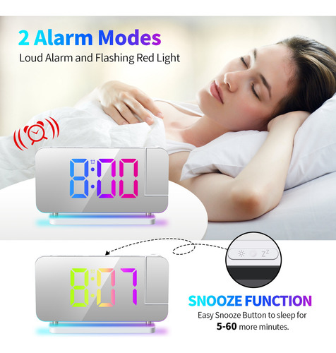 Reloj De Proyección De Viaje Con Alarma Para Dormitorio, 7 P