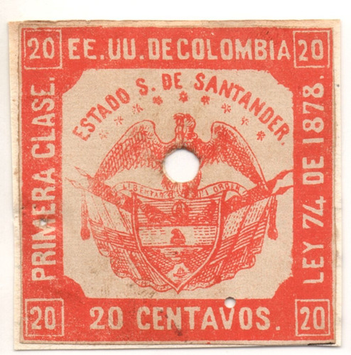 20 Centavos Santander 1879 Estampilla Timbre