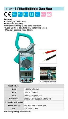 Imagen 6 de 7 de Pinza Amperometrica Digital Proskit Mt-3266 Profesional Pr