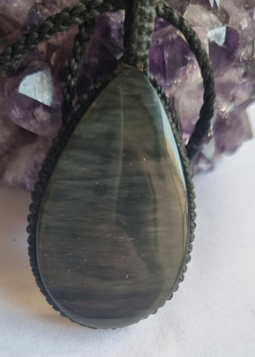 Dije De Obsidiana Arcoíris Manto Huichol En Macramé