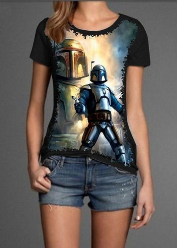 Camiseta Feminina Star Wars Boba Plus Size