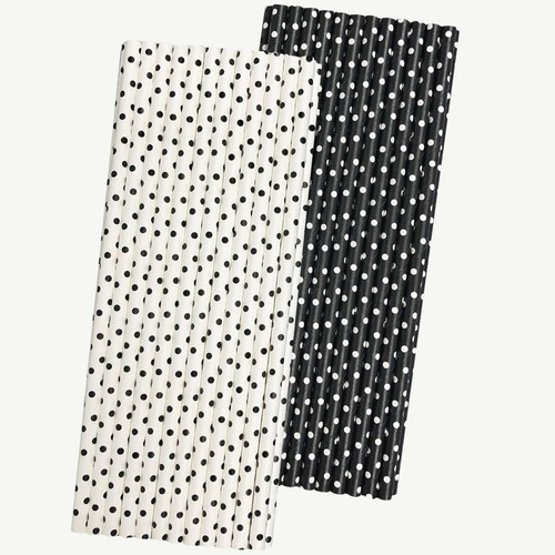 Black And White Paper Straws Halloween Polka Dot 7.75 Pul